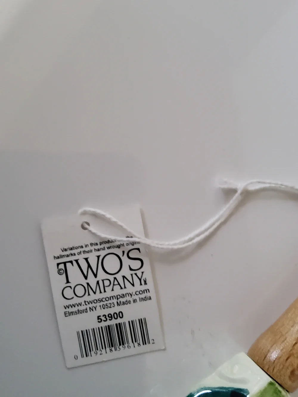 Two's Company Green Hand-Painted Ceramic Handle Wooden Serving Spoon & Fork